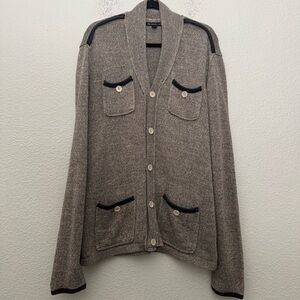 John Varvatos Linen Blend 4 Pocket Cardigan Sweater Brown Men's Size XL